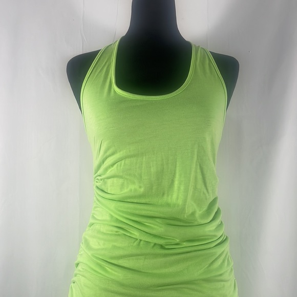 Green, lime Mini dress,Halter scoop neck,self tie ruched sides, Bodycon,Large - Picture 3 of 10